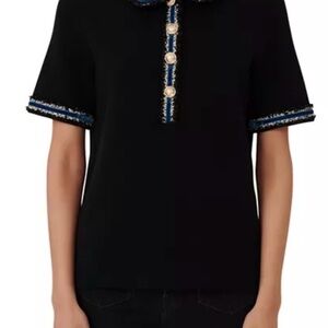 Maje Black Top with Gold and Blue Details